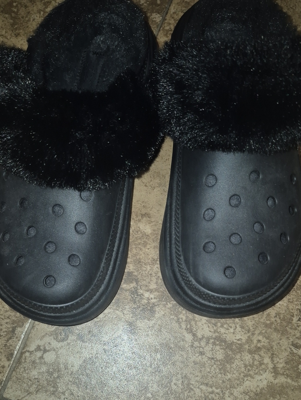 CROCS Black Faux Fur Platform Slides